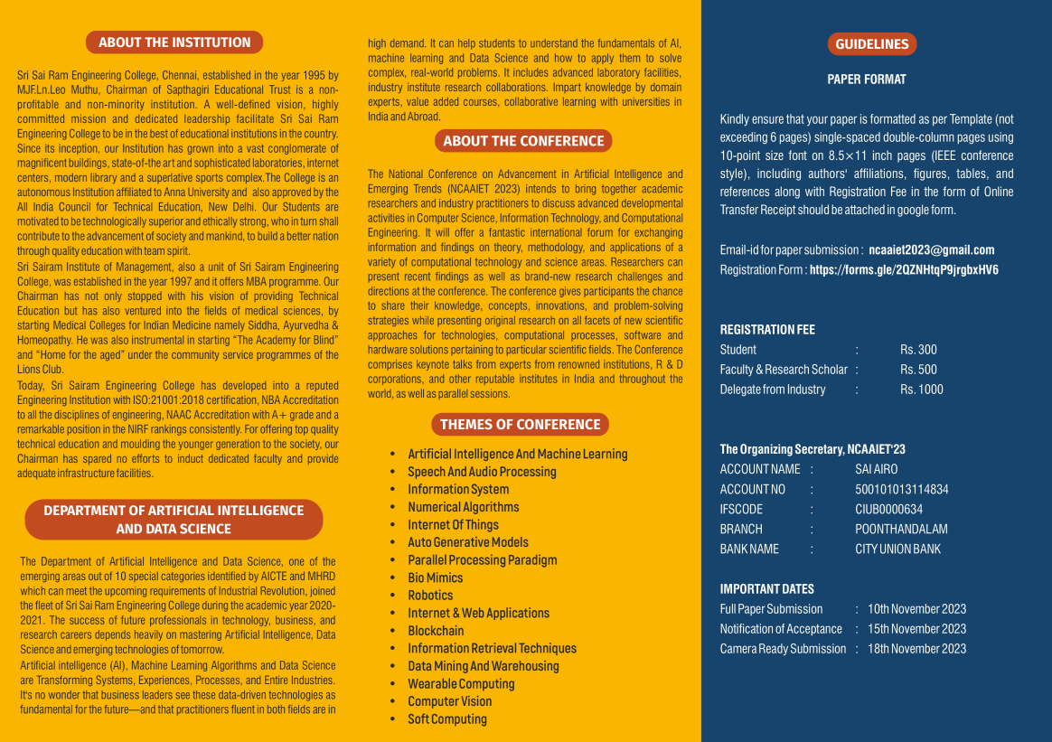 2nd National Conference on advancement in Artificial intelligence and Emerging Trends (NCAAIET '23)